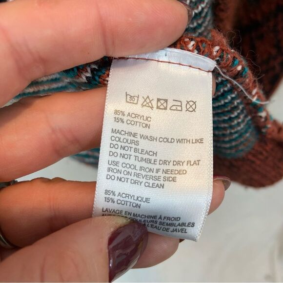 Ecote BrandTribal Print Rust Color Hooded Open Front Cardigan Sweater Size Small - Picture 11 of 11